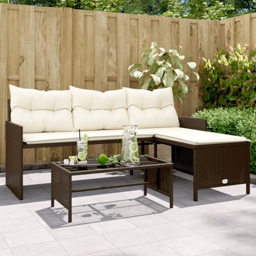 AUUIJKJF Haushaltsartikel, Gartensofa mit Tisch und Kissen, L-förmig, braunes Poly-Rattan, Anzugmöbel