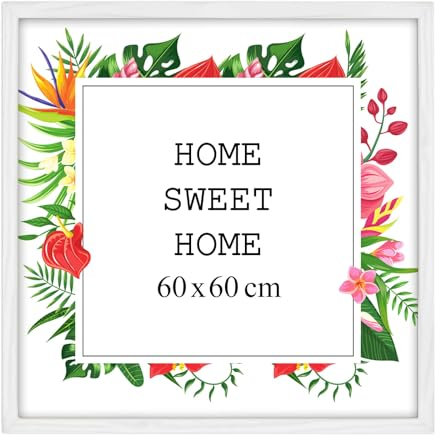 MG Design Weiß Bilderrahmen 60 x 60 cm – Aus echtem Holz mit Acrylglas, zum Aufhängen & Aufstellen, für Fotos, Poster & Puzzle