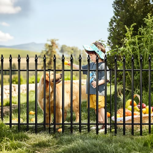 Thealyn Metal Garden Fence 32 inch H x 24 inch W (5 Panels, Total Length 10 ft) No Need Dig Outdoor Rustproof Animal Barrier Fencing Border Fence for Dog, Patio,Yard, Landscape, Flower Bed
