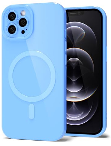 Svanove for iPhone 12 Pro Phone Case Silicone Magnetic, Compatible with Magsafe Case Cute for Women, Girly Glossy Jelly Rubber Thin Slim Hard Plastic Mag Safe & Camera Cover Protection, Light Blue