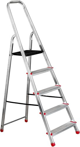 Aluminium Folding Step Ladder, 8 Steps Ladder, Small Step Ladders, Multi-Purpose Stepladder, 3-8 step, Indoor/Outdoor, steps, Foldable Platform Ladder for Kitchen, Home & Trade Use (5-Step)