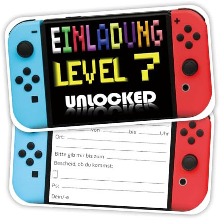 ZELAITE 12x 7. Geburtstag Gaming EINLADUNGSKARTEN KINDERGEBURTSTAG Junge Mädchen, Video Gaming Spiel Einladungskarten, Gaming Geburtstagseinladungen Geburtstagseinladungen Kinder Mädchen Junge (B)