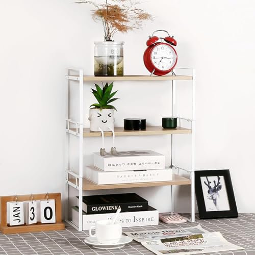 Schreibtischregal aus Holz – Schreibtisch-Zubehör, niedliche Kommode, Top-Organisation, Aufbewahrungsregal und Kabinendekoration, ästhetisches Bücherregal für Damen, Herren und Kinder (weißes Holz, 3