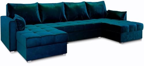 Masseno Ecksofa NAKO mit Schlaffunktion U-Form, Sofa mit Bettkasten, Wohnzimmersofa, Couch, Soffa, Bettsofa, Couchgarnitur- Blau, Kronos 09