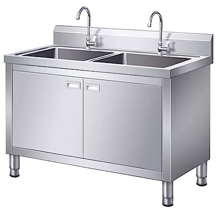 Fregadero comercial de acero inoxidable de 2 compartimentos con armario independiente, fregadero industrial de cocina y lavandería (47.2 pulgadas de doble ranura)