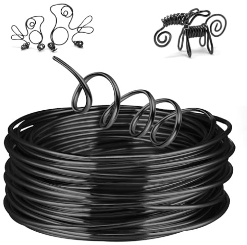 AUAUY 3mm Filo Alluminio, Artigianale Filos di Alluminio, 15M, Nero | Flessibile e Modellabile, Per Creazione di Gioielli, L'imballaggio, L'artigianato Della Scultura