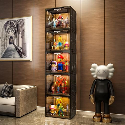 Kgfvesdc Display Cabinets With Lights,Glass Display Cabinet For Collectibles & Trophy [Remote-Controlled Lighting/Magnetic Closure/5-layer] Transparent A Crylic Doors,Case For Living Room,Office,Wine