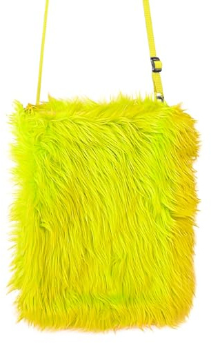 TrendandStylez Plüsch Umhängetasche für Festival & Rave – Bunte Kunstfell Tasche als 90er Jahre Accessoire für Damen & Herren, deine flauschige Handytasche für Karneval & Party (Neon Gelb)