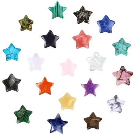 TAKONE Glückssteine 20 Stück Edelstein Sterne 20 mm Naturkristall | 20 Stück; Edelstein Sterne 20 mm; Naturkristall; für Meditation, Deko & Geschenke