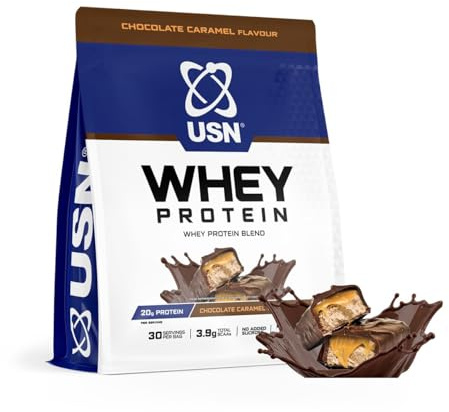 USN Whey Protein Powder I Chocolate Caramel I 900g - 30 Servings | 20g Protein | 113kcal | Low Fat | 3.9g BCAAs | EAAs | No Added Soy or Preservatives | Post Workout Recovery | Vegetarian