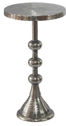 FineBuy Beistelltisch Rund 30x30x56 cm Aluminium Silber, Orientalisch | Dekotisch mit dekorativer Metalloptik, kleiner Wohnzimmertisch handgefertigt, Anstelltisch für Sofa und Bett