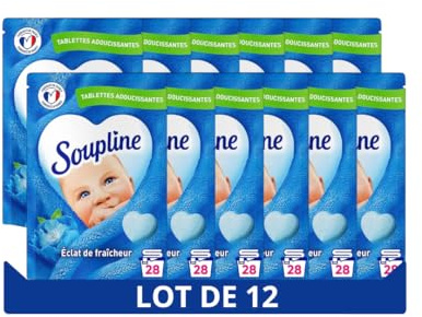 SOUPLINE Tablettes Adoucissantes Coeur Grand Air, Parfume le Linge de Maison, Douceur et Parfum Irrésistibles, Soupline Adoucissant Linge, Assouplissant Coeur 12x28 Tablettes = 336 Lavages