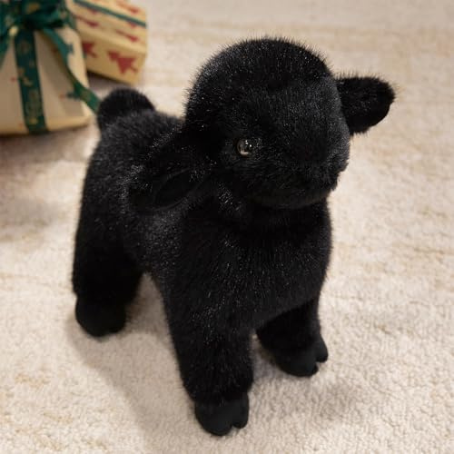 JORCEDI Schaf Kuscheltier, Lamm Plüschtier, Realistisches Schaf Puppe, Weiches Flauschiges Stofftier für Kinder Kinderzimmer Deko & Geschenk (30 cm,Schwarz)
