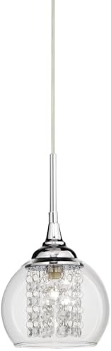 Possini Euro Design Encircled Chrome Mini Pendant Lighting 6 Wide Modern Faceted Crystal Strands Clear Glass Shade Fixture for Dining Room Living House Home Foyer Kitchen Island Entryway Bedroom