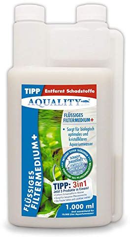 AQUALITY Aquarium Flüssiges Filtermedium (Kristallklares Aquariumwasser - Entfernt Schadstoffe - Besserer Pflanzenwuchs - Wasseraufbereiter - Wasseraufbereitung), Inhalt:1 Liter