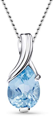 MIORE – Gold Kette Damen mit 0.95 Ct Topas in Tropfen-Form – filigrane Halskette aus 9 Karat Weißgold (375) mit blauem Edelstein Anhänger – Goldkette mit Schmuckbox zum Verschenken (45 cm)