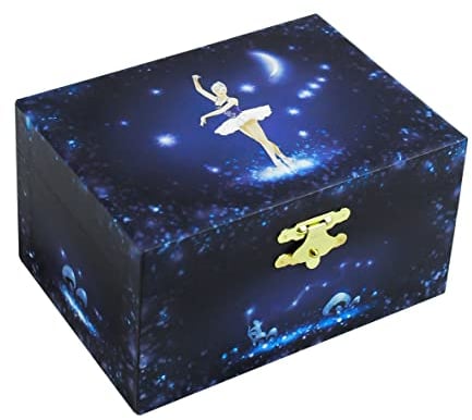 Trousselier 6250070 Schmuckkästchen für Kinder, Ballerina, Spieluhr tanzender Figur und Musik, nachtleuchtend, Blau