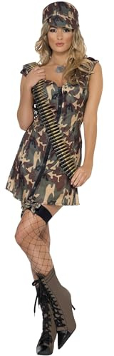 Smiffys, Damen Armee Girl Kostüm, Kleid und Mütze, Größe: L, 33829