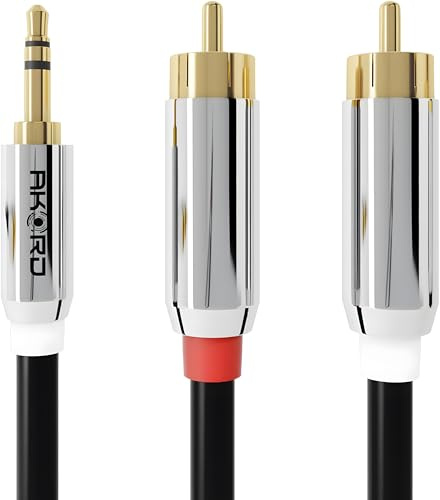 AKORD Stereo 3.5mm Jack Plug to TWIN 2 x RCA PHONO Audio Lead GOLD CABLE (3 Metre)