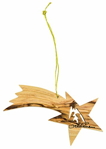 °°2624 Baumschmuck KRIPPE IN Stern, ca. 9,5 cm mit Band, Olivenholz aus Israel/Bethlehem, Handarbeit