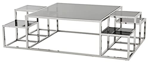 Casa Padrino Luxus Art Deco Designer Couchtisch Edelstahl poliert mit Rauchglas 150 x 90 cm - Luxus Kollektion