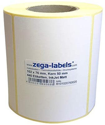 Inkjet Etiketten auf Rolle - 102 x 76 mm - 440 Stück je Rolle - Kern: 50 mm - Papier weiss matt - aussen gewickelt - permanent haftend - Druckverfahren: Ink Jet (Rollen Tintenstrahl Drucker)