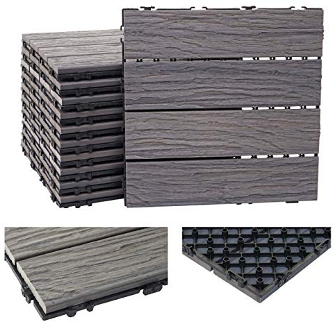 Mendler WPC Bodenfliese HWC-E19 je 11x 30x30cm 1qm - antik-braun
