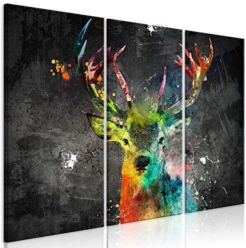 murando - Wandbilder XXL Hirsch 120x80 cm Vlies Leinwandbild 3 Teilig Kunstdruck modern Wandbilder XXL Wanddekoration Design Wand Bild - Tier Farbflecken schwarz bunt Abstrakt g-A-0241-b-e