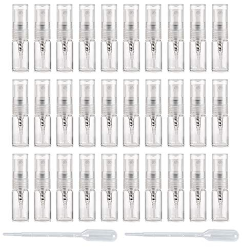 Enslz Mini botella de spray 2 ml 30 piezas botella de spray de vidrio recargable botella de vidrio atomizador Perfume enjuague bucal atomizador para viaje (2ml)