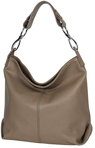 AMBRA Moda GL033 - Damen echt Ledertasche Handtasche Schultertasche Henkeltasche Beutel (Helltaupe)