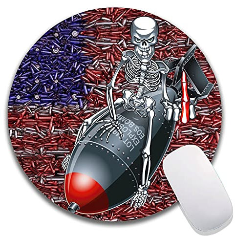 Hokafenle Mauspad mit Totenkopf-Motiv, amerikanische Flagge, rund, wasserdicht und rutschfest, gummierte Unterseite, Gaming-Mauspad, Computer, Laptop und Tastatur