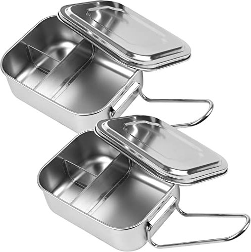 ZEAYEA 2 Pack 304 Stainless Steel Bento Box, 850ml Metal Lunch Containers for Kids and Adults, 3 Compartment Divided Snack Container for Dry Foods, Nuts, Meat, Cheese, Finger Foods, Fits in Lunch Bag