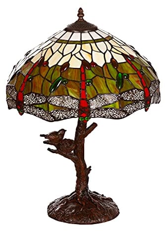 Lampe im Tiffany-Stil 16 Zoll Libelle, Schmetterling edel, Rose Dekorationslampe, Tiffany Stil, Glaslampe, Leuchte,Tischlampe, Tischleuchte (Tiff 186 Libelle Vogelnest)