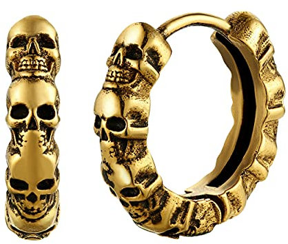 U7 Creolen Ohrringe Edelstahl Herren Ohrringe Totenkopf Ohrringe Huggie Hoop Creolen Gold Earrings Women Vintage Ohrstecker Goldene Creolen Männer Rock Ohr Piercing Ohrschmuck Modeschmuck für Ehemann