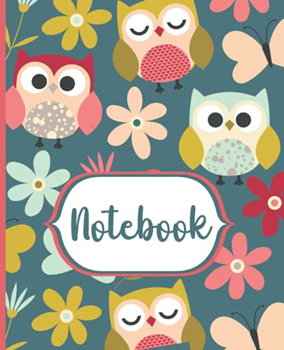 Owl Notebook: Cute floral owl notebook with 120 wide ruled pages