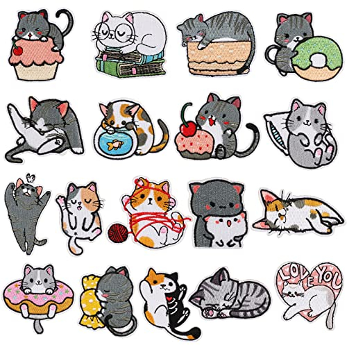 Patches Zum Aufbügeln 18 Stück Aufnäher Katze Niedlich Aufnäher Kinder Patch Sticker Flicken Zum Aufbügeln Bügelbilder Patches Sticker Zum Aufbügeln für Kleidung t-Shirt Jeans
