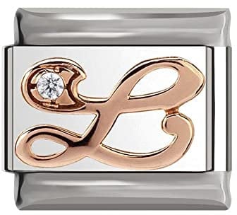 Italian Charms Rose Gold Letter A-Z Charm Link fits all 9mm Italian Charm Bracelet - UK stock (Letter L)