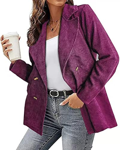 Blazer décontracté en velours côtelé à deux boutons pour femme, violet, M