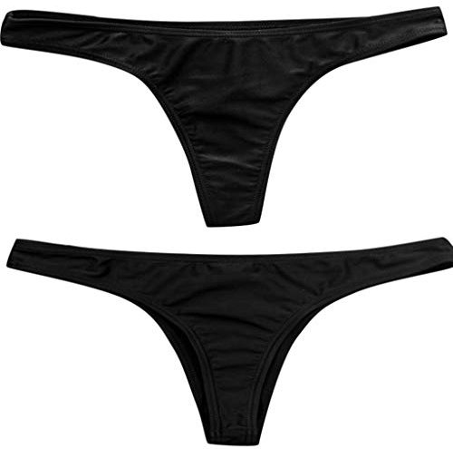 JJPAR Femme Bas Maillot de Bain Sexy Hot Bikini String Triangle Vintage Slim Grande Taille Pas Cher Couleur Unie Tankini Piscine Fête Plage D'été Noir L