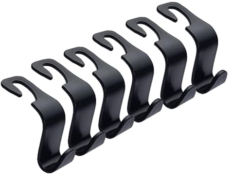 SHULLIN 6 Stück Rücksitz Kopfstütze Haken Auto Lagerung Haken Autositz Kopfstützen Haken Autositz Zurück Haken Tragbare Veranstalter Inhaber Haken für Mantel Geldbörse Handtasche(schwarz)