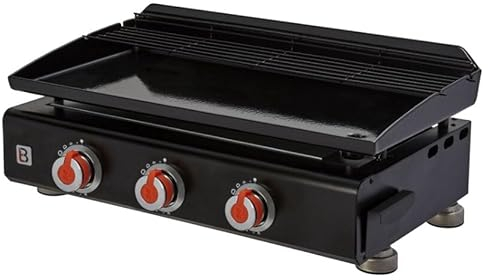 BRASERO - Plancha Silvia II G 3 Feux Surface de Cuisson 67 x 34 cm - 3 brûleurs - Plaque Fonte émaillée fabriquée en France - Grille de réchauffement - Jusqu'à 10 convives - 7,5 KW