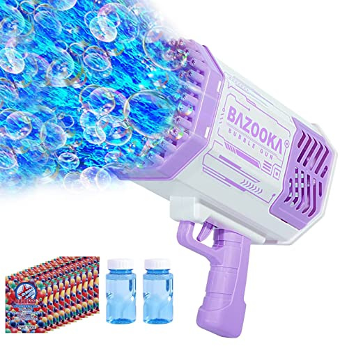 Bomoco Bubble Gun for Kids Light Up Bazooka Bubble Blaster, 69 Holes Purple