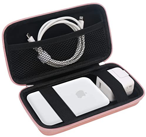 Elonbo Carrying Case for Apple MagSafe Charger Battery Pack, Hard Travel Organize Bag for Mag Safe Magnetic Power Bank for iPhone 13/13 Pro, Extra Mesh Pocket Fits Power Adapter Cable, Rose Gold