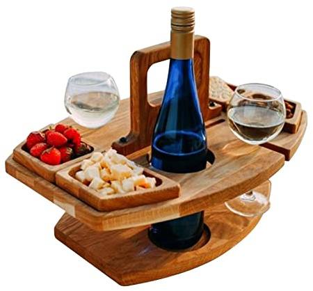 Ecoodisk Klapper Picknicktisch im Außenholz mit Glashalter von Wein 2 in 1 tragbarem Picknicktisch im Freien Wein/Klappweintisch, tragbarer Esstisch