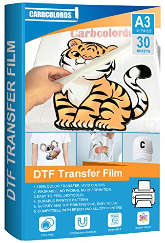 Carbcolords Hochwertige DTF-Transferfolie für DTF-Sublimationsdrucker, A3, glänzend, transparent, Vorbehandlungsblätter, PET-Wärmetransferpapier, Direktdruck auf T-Shirts, Textil (29,7 x 41,9 cm)