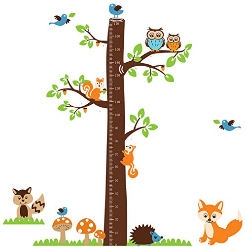 DOTUIARG Cartoon Tiere Eichhörnchen Höhenskala Baum Höhenmessung Wandaufkleber für Kinderzimmer Wachstumsdiagramm Kinderzimmer Dekor Wand