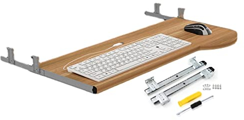 V3VOGUE Tastaturauszug Holz Tastaturablage - Ausziehbar - Höhenverstellbar - Computer-Tastatur Und -Maus Untertischmontage Tastaturschublade, Ergonomisch, Büromöbel, Mausablage 60/70x26cm