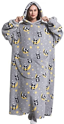 Ruiuzioong Decken Hoodie,Super Langes Hoodie Sweatshirt TV Decke,Warme Flauschige Übergroße Hoodie Sweatshirt mit Riesen-Taschen, Kapuzen, Einheitsgröße Für Männer Frauen Erwachsene (Panda)