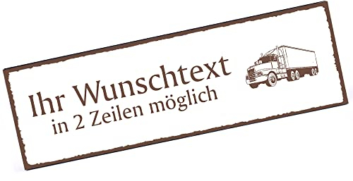 Türschild LKW Fahrer Trucker - Namensschild Holz Klingelschild personalisiert mit Gravur- 150mm x 50mm - selbstklebend