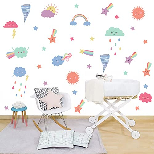 2022 DIY Sonne Regenbogen Sterne Selbstklebendes Papier Kinderzimmer Wandaufkleber Cartoon Hintergrunddekoration Aufkleber Shampoo (A, One Size)